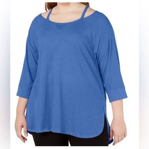 Women’s Calvin Klein strappy 3/4 blue knit performance workout top SIZE 2X